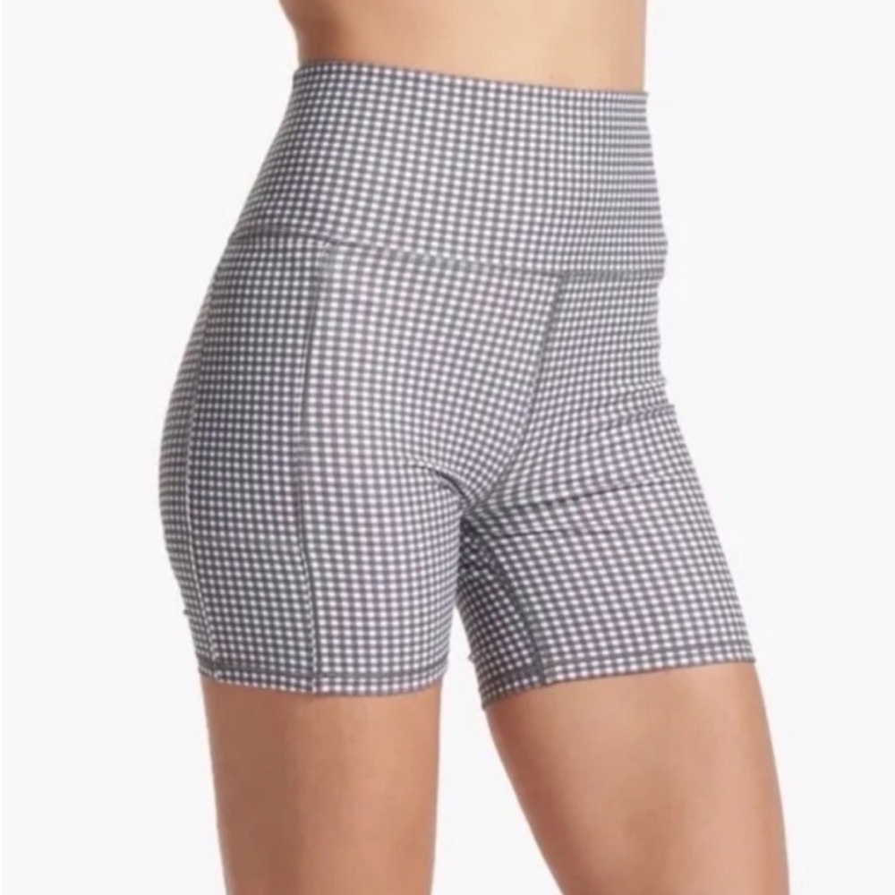 Vuori gray & White Gingham High-Rise Bike Shorts